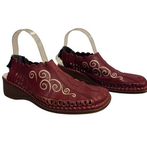Rieker Antistress Sling Back Slip On Red Shoes Embroidered Square Toe Box EU 41